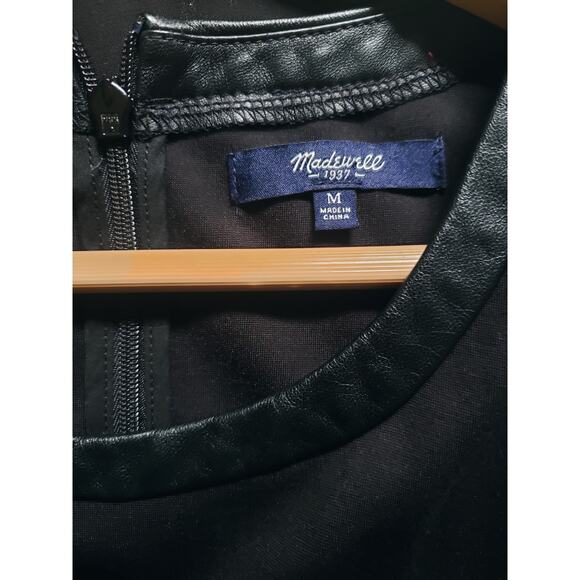 Madewell Fit & Flare Leather Trim Mini Dress Black Size Medium - Picture 8 of 9